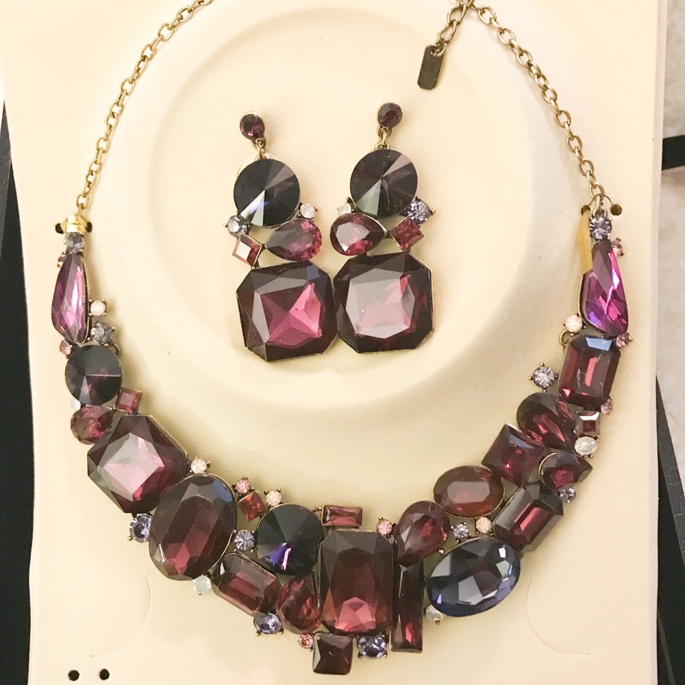 Purple fashion necklace glass cut with earrings